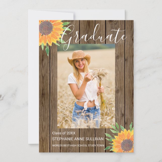 Invitación de graduación de fotografía de madera d (Anverso)