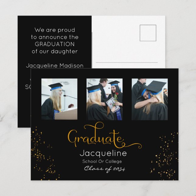 Invitación De Graduación De Fotografía En Negro Y  (Anverso / Reverso)