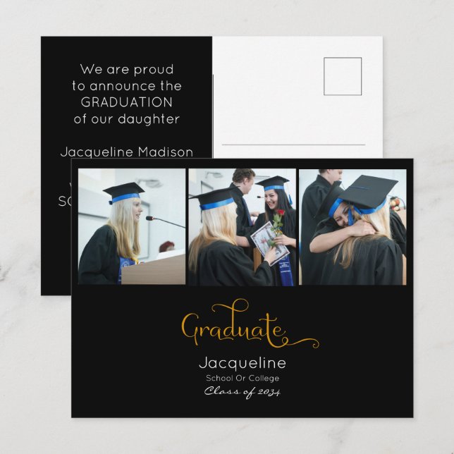 Invitación De Graduación De Fotografía En Negro Y  (Anverso / Reverso)