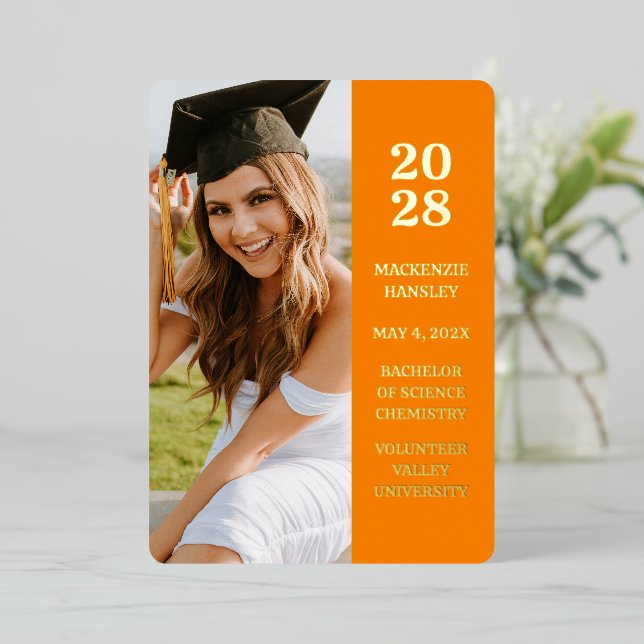 Invitación de graduación de fotografía Naranja mod (Anverso de pie)