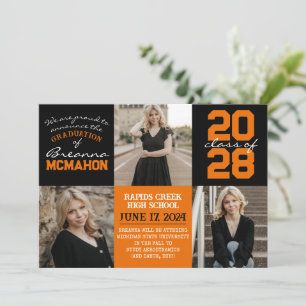 Invitación de graduación de fotografía naranja y n