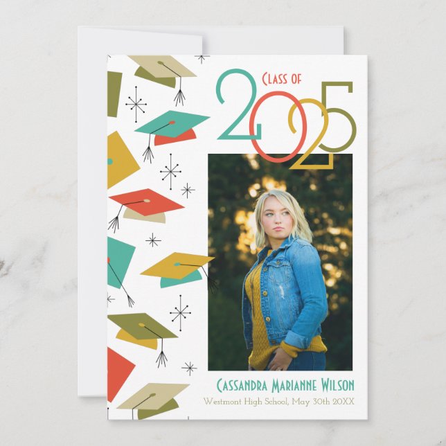 Invitación de graduación de fotografía retro vinta (Anverso)