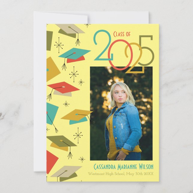 Invitación de graduación de fotografía retro vinta (Anverso)