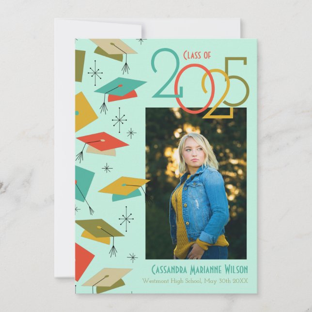 Invitación de graduación de fotografía retro vinta (Anverso)