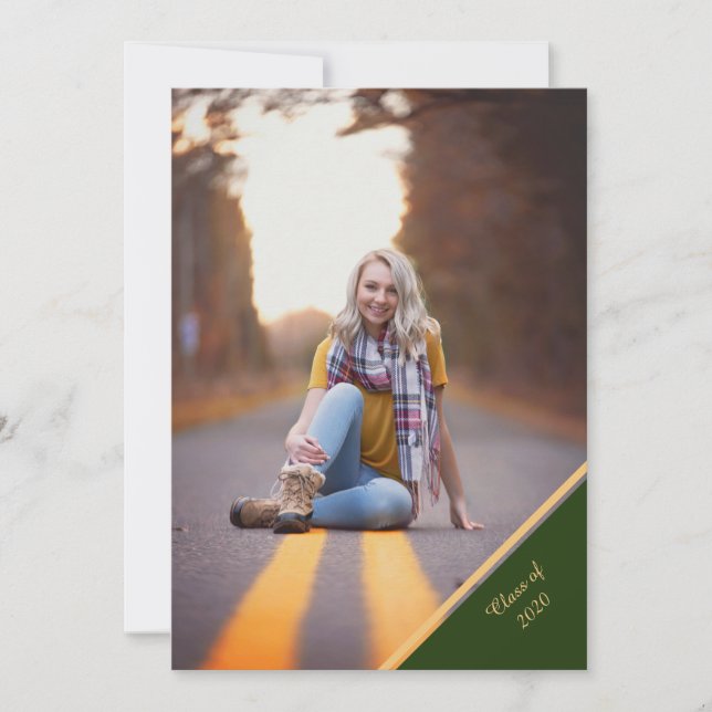 Invitación de Graduación de Fotografía Verde y Oro (Anverso)