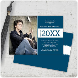 Invitación de graduación de fotografías azul profu
