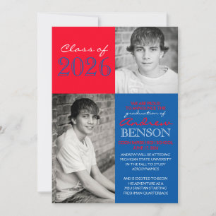 Invitación de Graduación de Fotografías Azul y Roj
