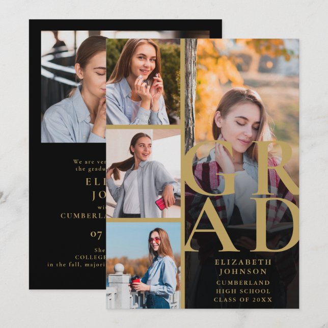 Invitación De Graduación De Fotografías Black And  (Anverso / Reverso)