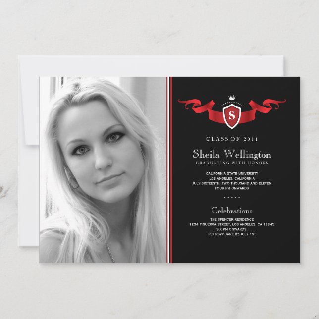 Invitación de graduación de fotografías de Escudo (Anverso)
