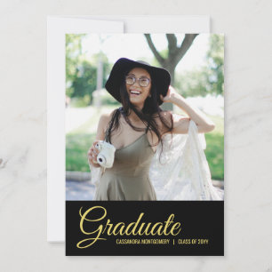 Invitación de graduación de fotografías en negro y