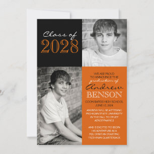 Invitación de graduación de fotografías en negro y