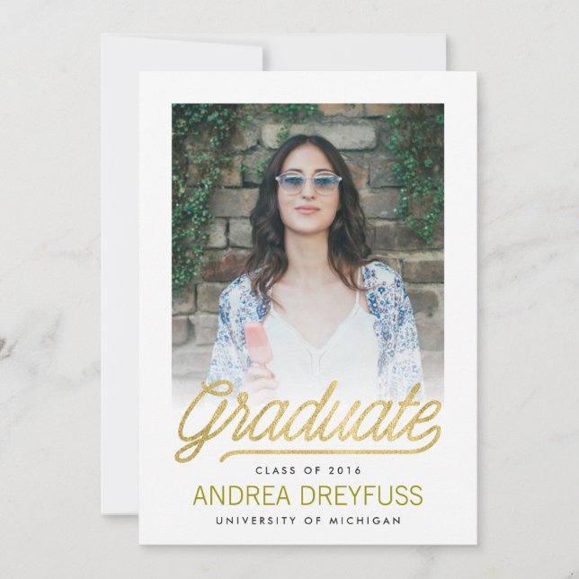 Invitación de Graduación de Fotos con Guión Modern (Anverso)