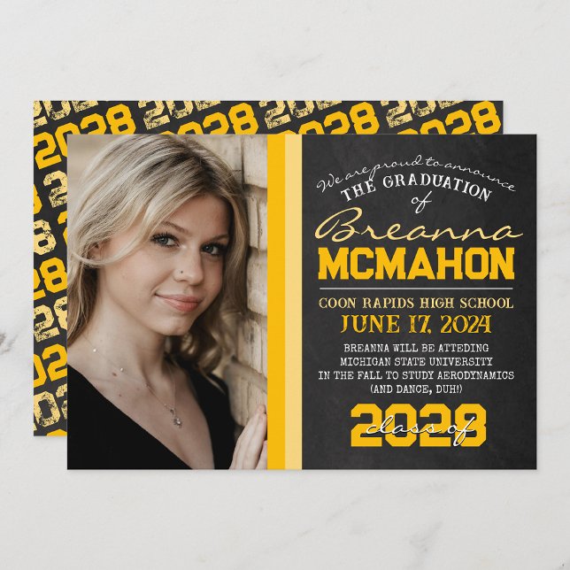 Invitación de graduación de fotos de cartón amaril ( Repeating Class Year 1 & 2 Photo Graduation Invitations & Announcements)