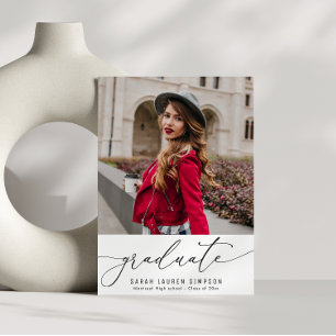 Invitación de graduación de fotos de escritura mod