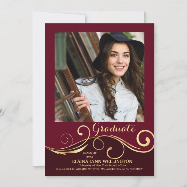 Invitación De Graduación De Fotos De Golden Swirls (Anverso)