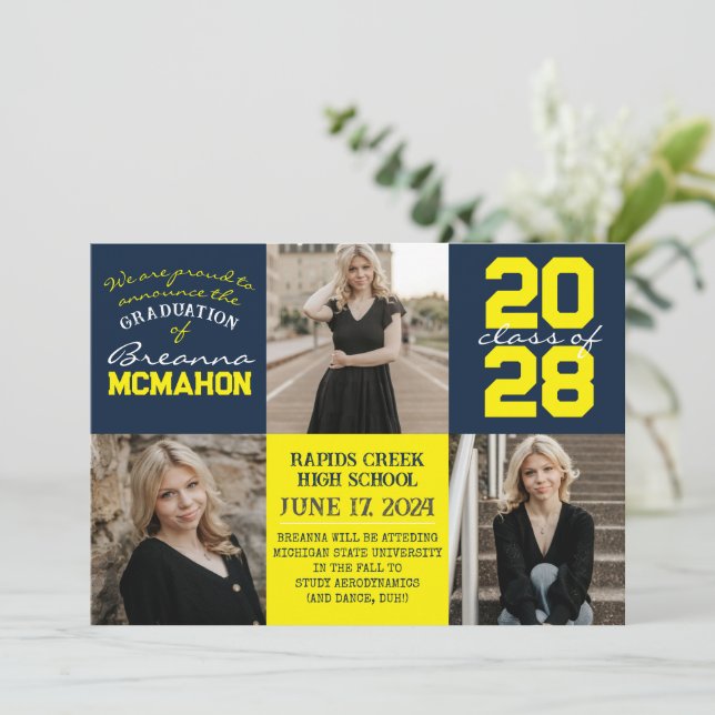 Invitación de graduación de fotos de Marina y Amar (Anverso de pie)