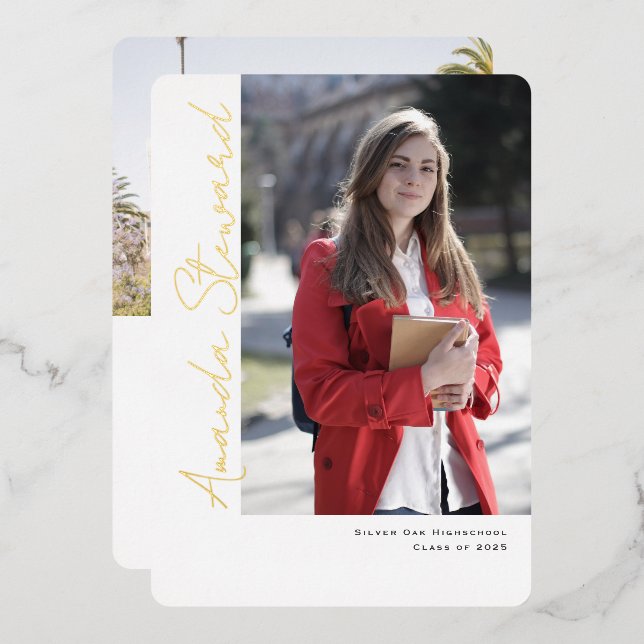 Invitación de graduación de fotos de Moda de guión (Anverso/Reverso)