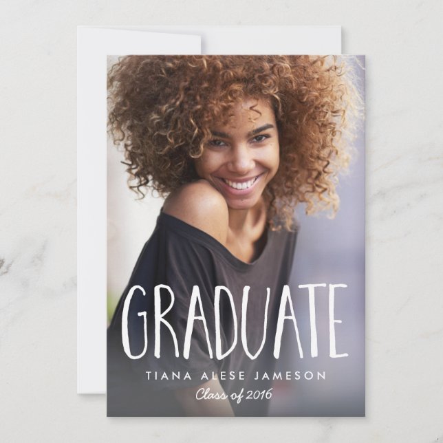 Invitación de graduación de fotos de moda manuscri (Anverso)