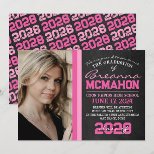 Invitación de graduación de fotos de pizarra rosa