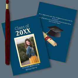 Invitación de graduación de fotos en azul marino y
