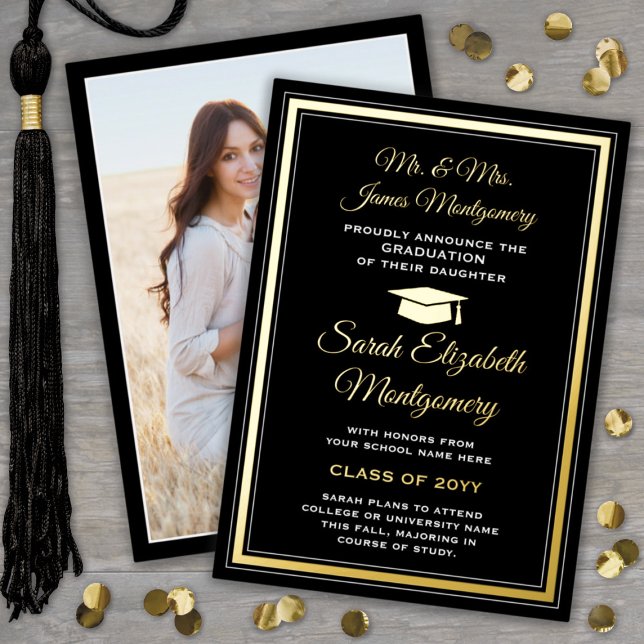 Invitación de graduación de fotos en negro, blanco (Subido por el creador)