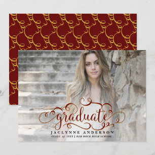 Invitación de graduación de fotos maroon Gold