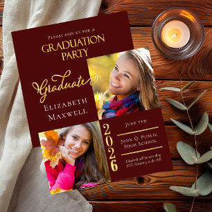 Invitación de graduación de fotos maroon Gold FI