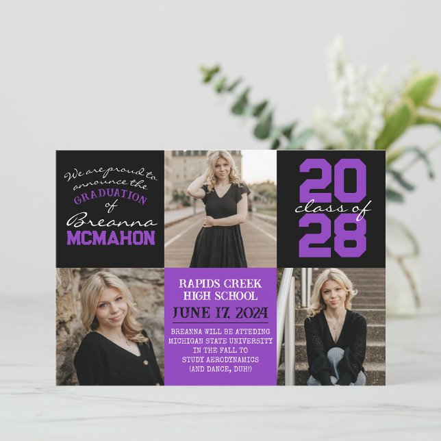 Invitación de graduación de fotos morado y negro 4 (Subido por el creador)