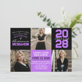 Invitación de graduación de fotos morado y negro 4