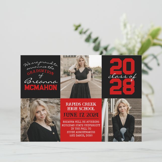 Invitación de graduación de fotos Red & Black 4 (Red & Black Graduation Photo Announcements)