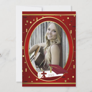 Invitación de graduación de fotos rojas y doradas