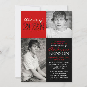 Invitación de graduación de fotos rojas y negras