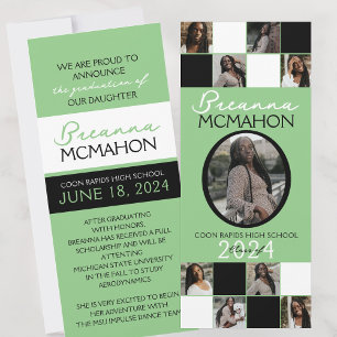 Invitación de graduación de fotos Sage Green y Bla