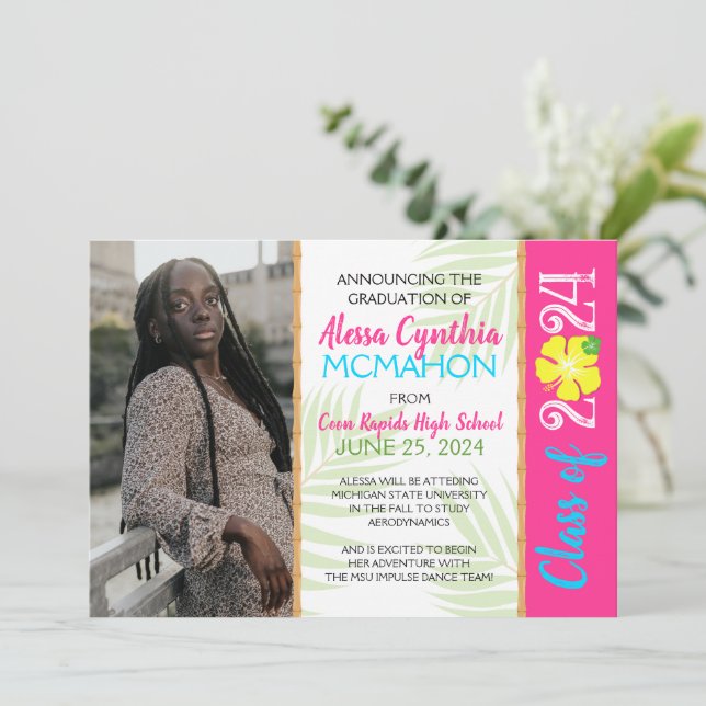 Invitación de graduación de fotos Tropical Luau 3 (Anverso de pie)