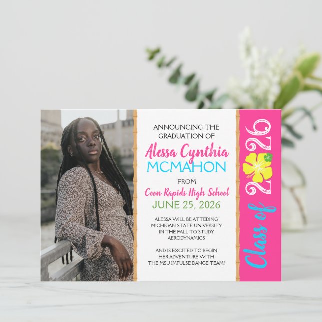 Invitación de graduación de fotos Tropical Luau 3 (Anverso de pie)