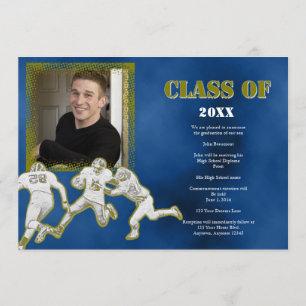 Invitación de graduación de fútbol azul y oro