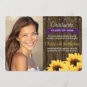 Invitación de graduación de girasol morado