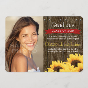 Invitación de graduación de girasol rojo