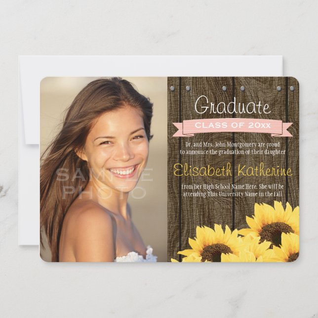 Invitación de graduación de girasol RUBOR PINK (Anverso)