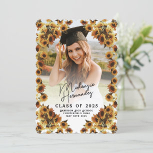 Invitación de graduación de girasol rural