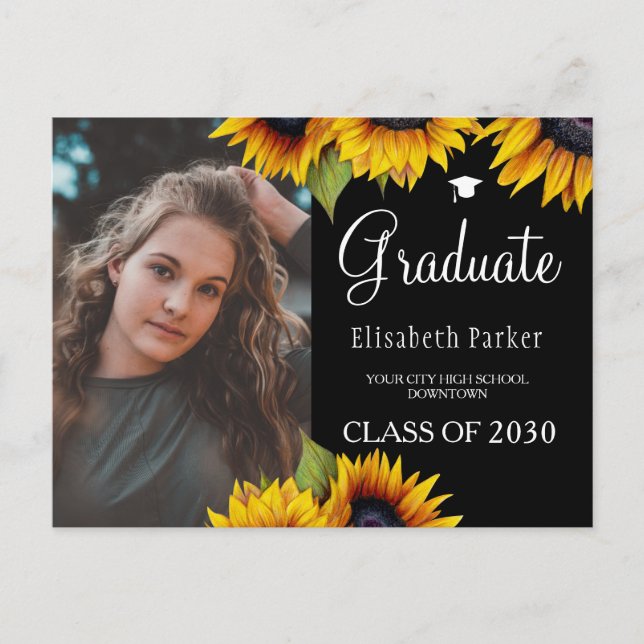 Invitación de graduación de girasoles de moda de f (Anverso)