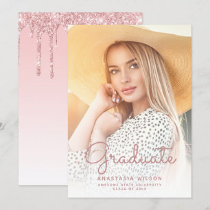 Invitación de graduación de Glam, Purpurina rosa f
