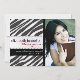Invitación de graduación de glamour Chica cebra y