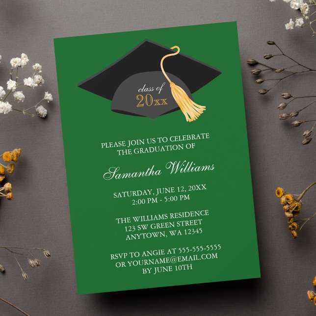 Invitación de Graduación de Gorro Verde y Tassel (Subido por el creador)