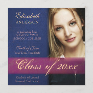 Invitación de Graduación de Grunge de Damasco Azul
