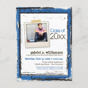 Invitación de graduación de Grunge de moda (azul)