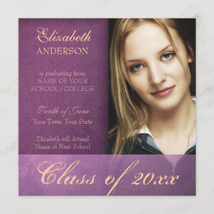 Invitación de Graduación de Grunge Purple Damask