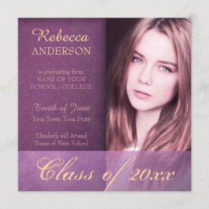 Invitación de Graduación de Grunge Purple Damask
