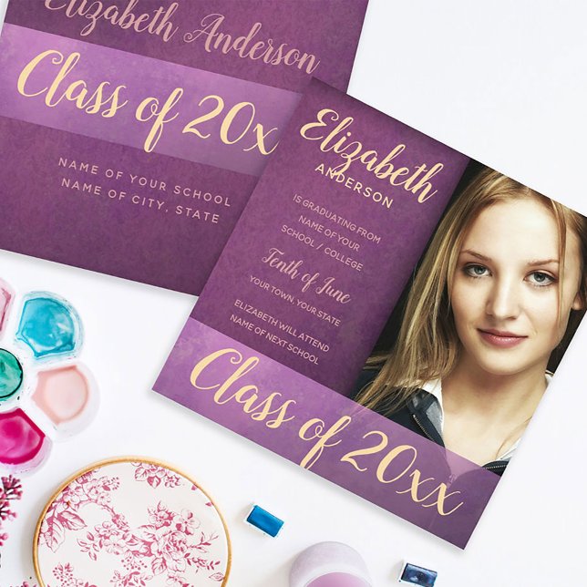Invitación de Graduación de Grunge Purple Damask (Subido por el creador)