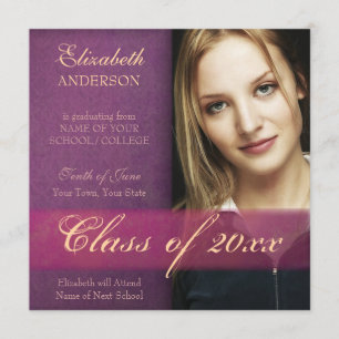 Invitación de Graduación de Grunge Purple Damask